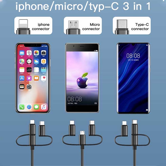 کابل 3 سر لایتنینگ، تایپسی، میکرو به Hdmi یسیدو 4k مدل HM05 طول 1.8 متر — تصویر ۴