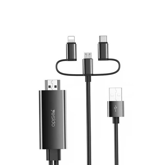 کابل 3 سر لایتنینگ، تایپسی، میکرو به Hdmi یسیدو 4k مدل HM05 طول 1.8 متر — تصویر ۲