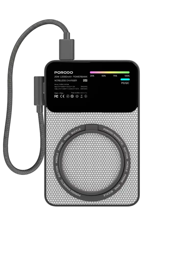 پاوربانک مگنتی پرودو مدل Porodo Yas 10000mAh Power Bank MagSafe Charging – Gray