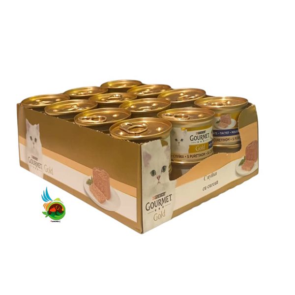 کنسرو گربه گورمت گلد با طعم بوقلمون مدل پته Gourmet gold with hindi etli پک ۲۴ عددی