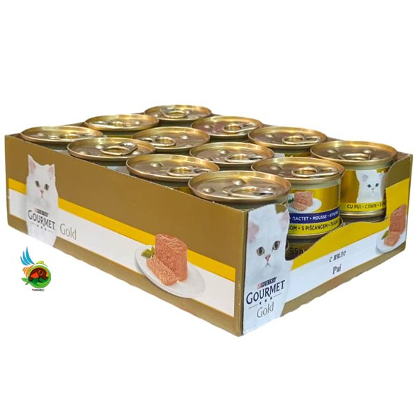 کنسرو گربه گورمت گلد با طعم مرغ مدل پته Gourmet gold with tavuklu پک 24 عددی