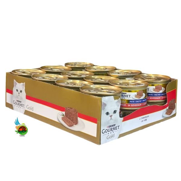 کنسرو گربه گورمت گلد پته با طعم گوشت گاو Gourmet gold with beef پک 24 عددی