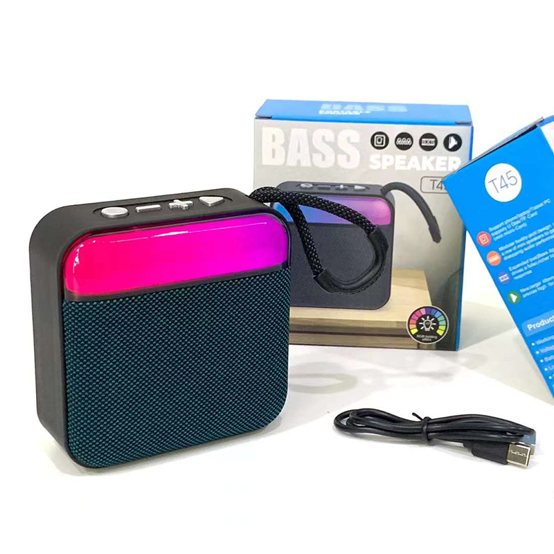 اسپیکر بلوتوثی و قابل حمل T45 با نورپردازی RGB LED، مینی ووفر با صدای باس قوی، دارای قابلیت پخش موسیقی از طریق TF/FM/USB/AUX — تصویر ۲