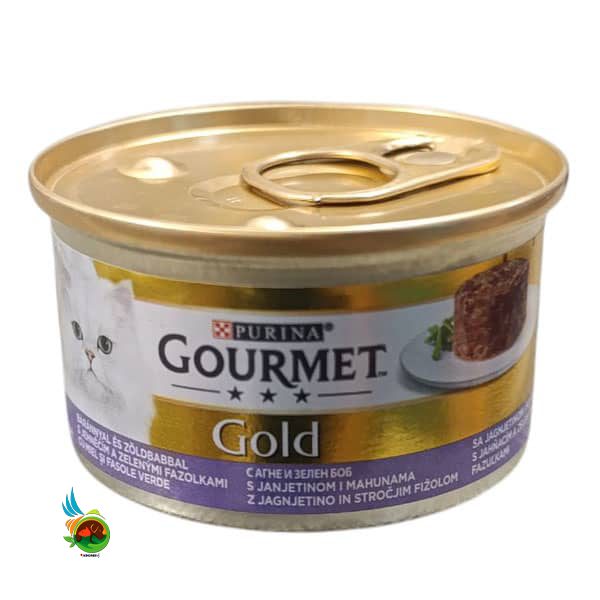 کنسرو گربه گورمت گلد با طعم بره و لوبیا سبز مدل کیکی Gourmet Gold وزن ۸۵ گرم