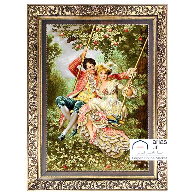 تابلو فرش ماشینی عمودی طرح فرانسوی تاب بازی کد T20496M — تصویر ۲