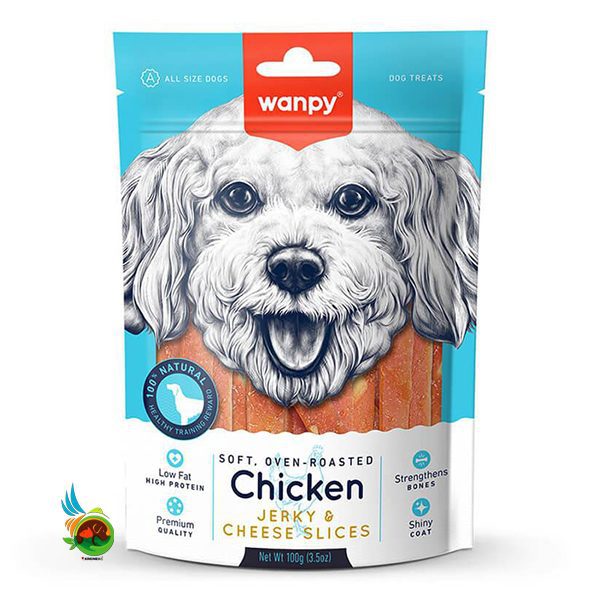 تشویقی سگ ونپی جرکی مرغ و اسلایس پنیر Wanpy Chicken Jerky Cheese Slices وزن 100 گرم