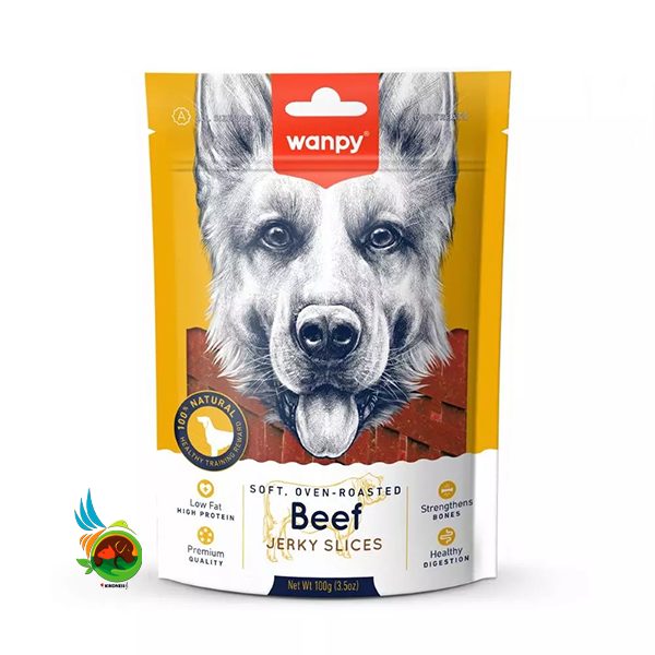 تشویقی سگ ونپی با طعم بیف جرکی مدل نواری Wanpy Beef &amp; Jerki Slices وزن 100 گرم