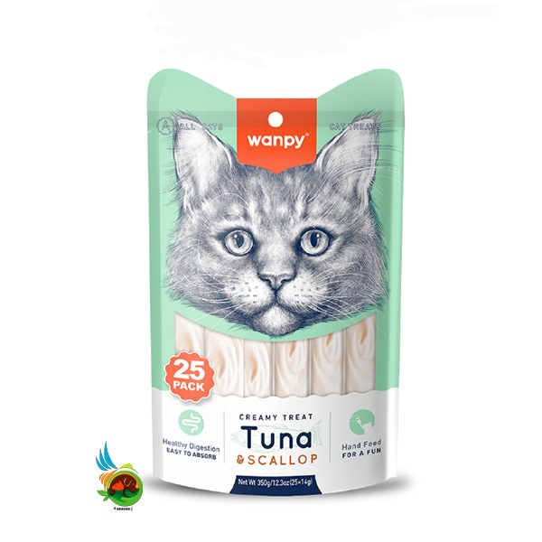 بستنی گربه ونپی با طعم تن و اسکالوپ Wanpy Tuna &amp; Scallop بسته 25 عددی
