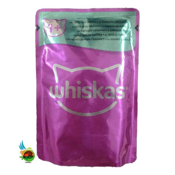 پوچ گربه ویسکاس طعم سالمون Whiskas with coley and salmon وزن 85 گرم