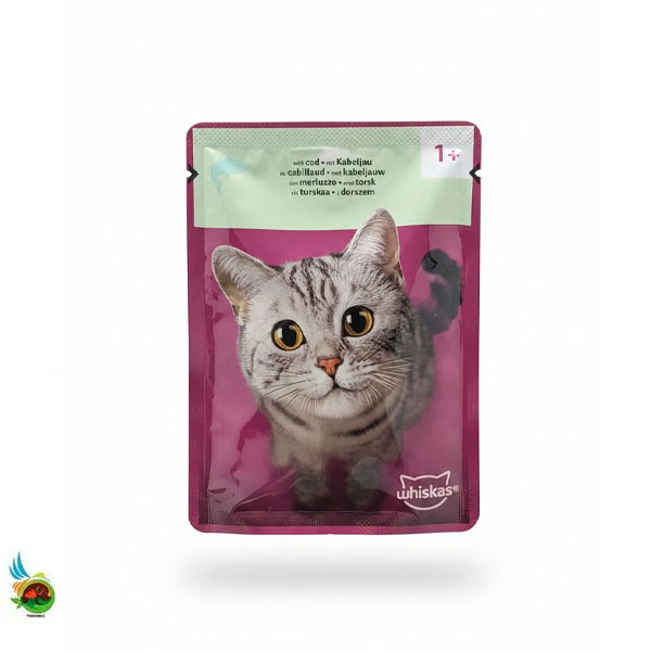 پوچ گربه ویسکاس طعم ماهی کاد Whiskas with cod mit kabeljau وزن 85 گرم