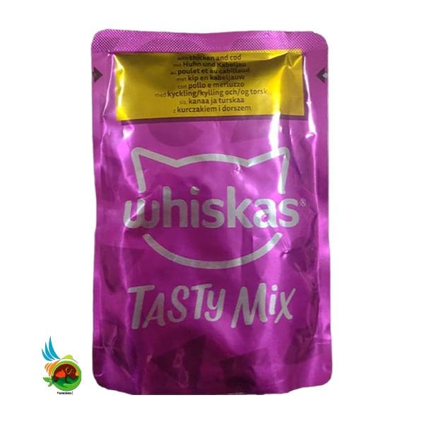 پوچ گربه ویسکاس مدل تیستی میکس طعم مرغ و ماهی کاد Whiskas Tasty Mix With Chicken and Cod وزن 85 گرم