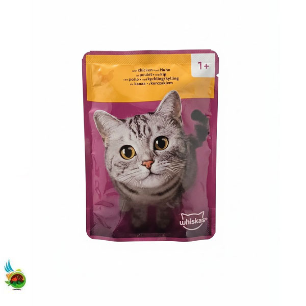 پوچ گربه ویسکاس +1 طعم مرغ Whiskas with chicken mit huhn au poulet وزن 85 گرم