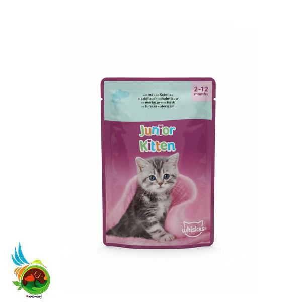 پوچ بچه گربه ویسکاس طعم ماهی کاد Whiskas with cod mit kabeljau وزن 85 گرم