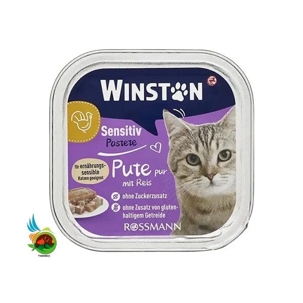 ووم گربه وینستون با طعم بوقلمون و برنج برای گوارش حساس Winston sensitiv pastete pute pur mit reis وزن 100 گرم
