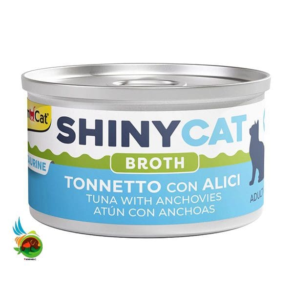 کنسرو گربه جیم کت با طعم تن و آنچوی در سس Gim cat Shiny cat food with tonnetto con alici in broth وزن 70 گرم