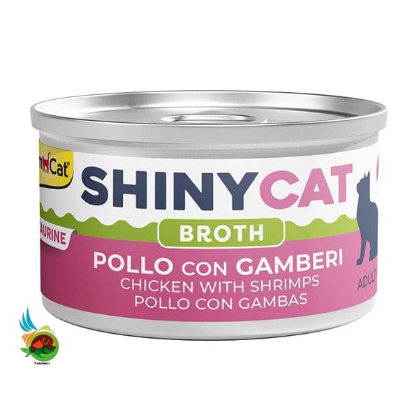 کنسرو گربه جیم کت با طعم مرغ و میگو در سس Gim cat Shiny cat food with pollo con gamberi in broth وزن 70 گرم