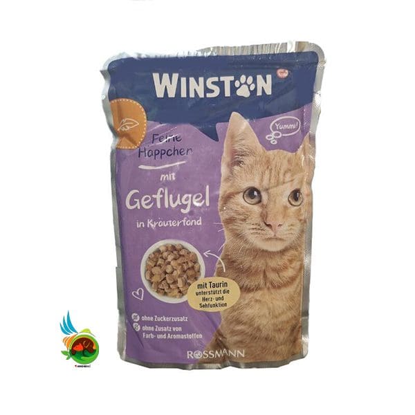 پوچ گربه وینستون با طعم مرغ در سس سبزیجات Winston Geflugel in Krauterfond وزن 100 گرم