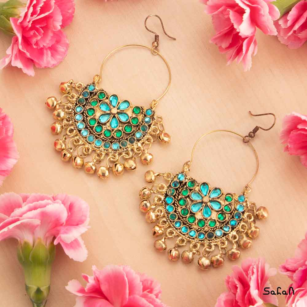 گوشواره هندی کشکول منگوله و شیشه — تصویر ۲