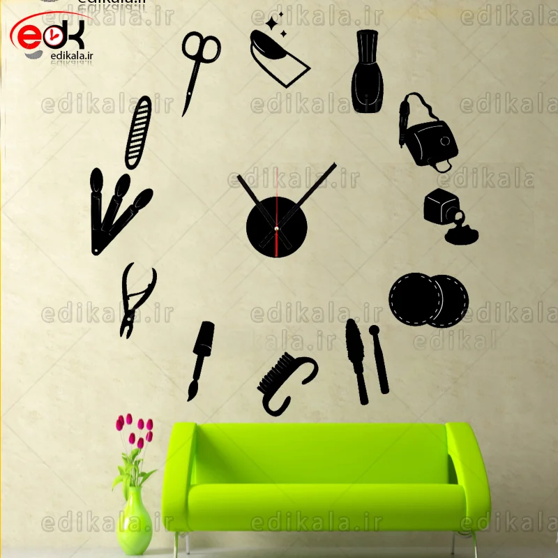 ساعت دیواری فانتزی طرح کاشت ناخن شماره 2 در پنج رنگ و ابعاد انتخابی+فایل کورل آماده برش — تصویر ۵