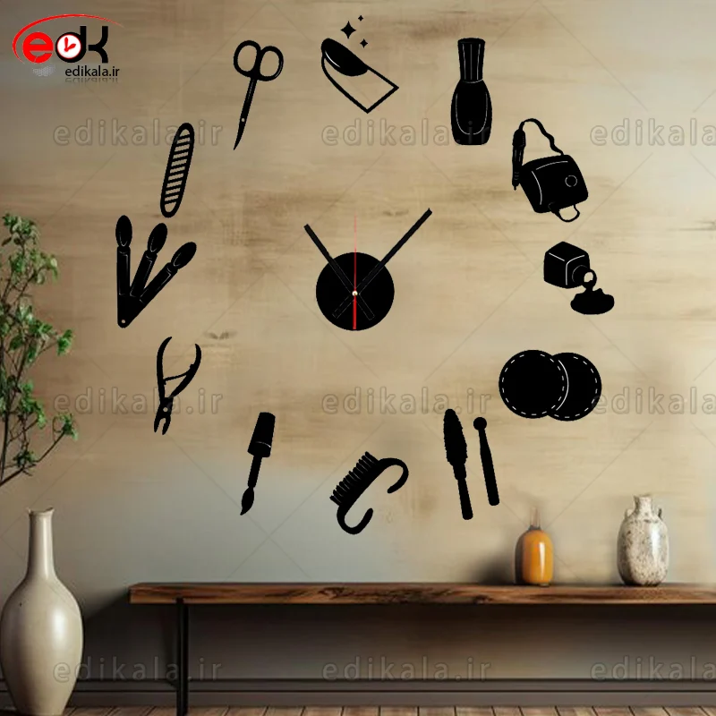 ساعت دیواری فانتزی طرح کاشت ناخن شماره 2 در پنج رنگ و ابعاد انتخابی+فایل کورل آماده برش — تصویر ۳