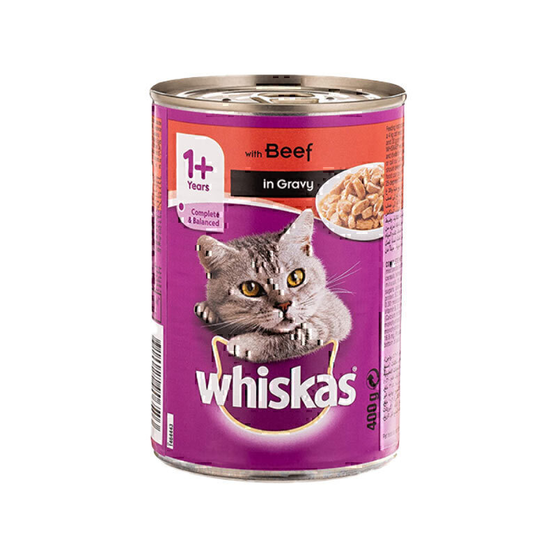 کنسرو غذای گربه با طعم گوشت گاو مدل چانکی ویسکاس Whiskas Beef In Gravy وزن 400 گرم