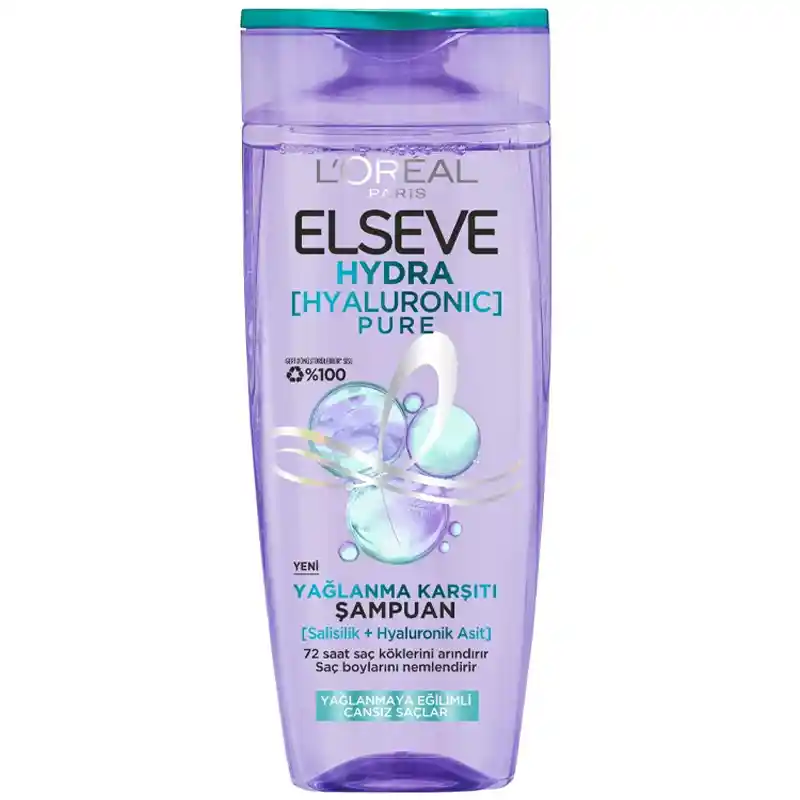 شامپو لورآل هیدرا پیور هیالورونیک مخصوص موهای چرب 300میل L’oreal Elseve Hydra Pure