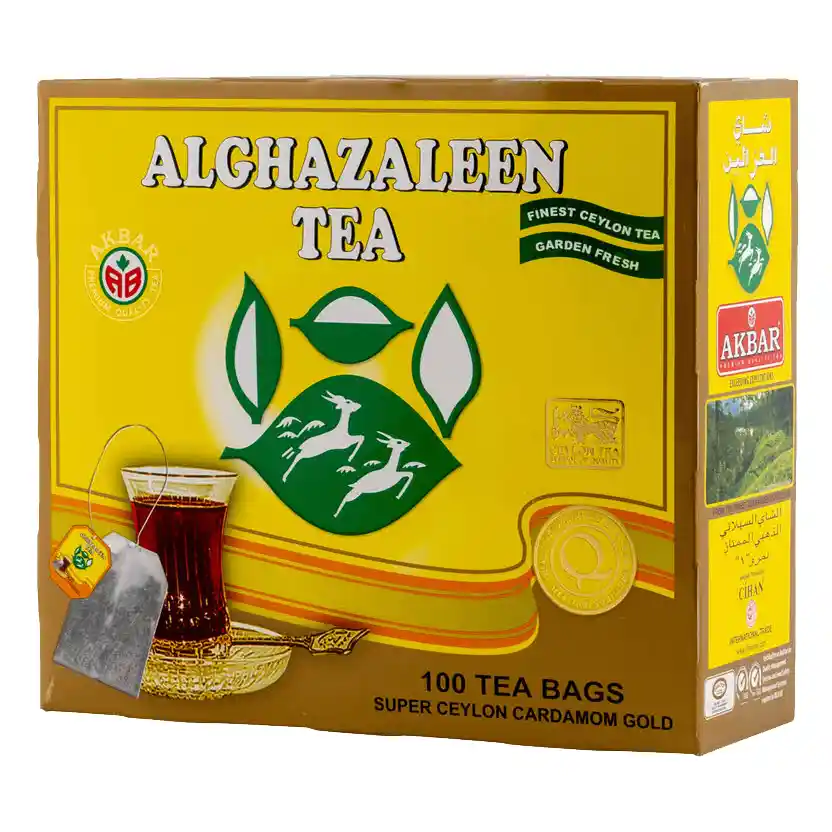چای سیاه کیسه ای دو غزال طلایی اکبر با طعم هل 100 عددی Akbar Do ghazal Tea Super Ceylon Cardamom Gold