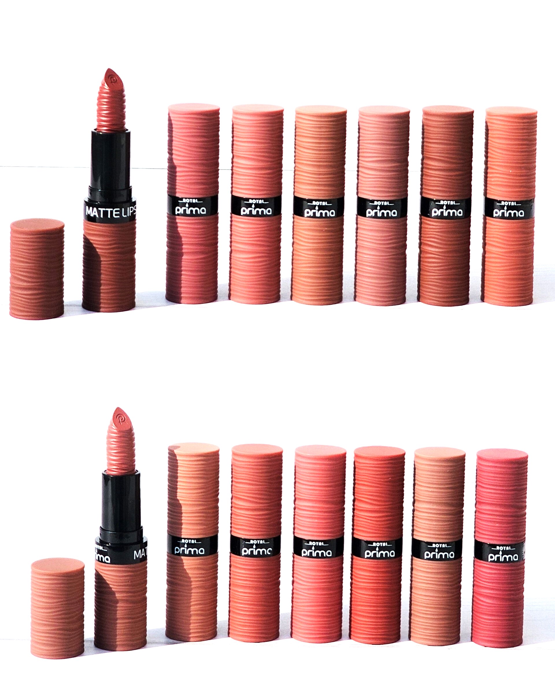 پک 12 عددی رژ جامد مات تنه‌ درختی رویال پریما ROYAL PRIMA MATTE LIPSTICK – پک کامل شامل سری A + B