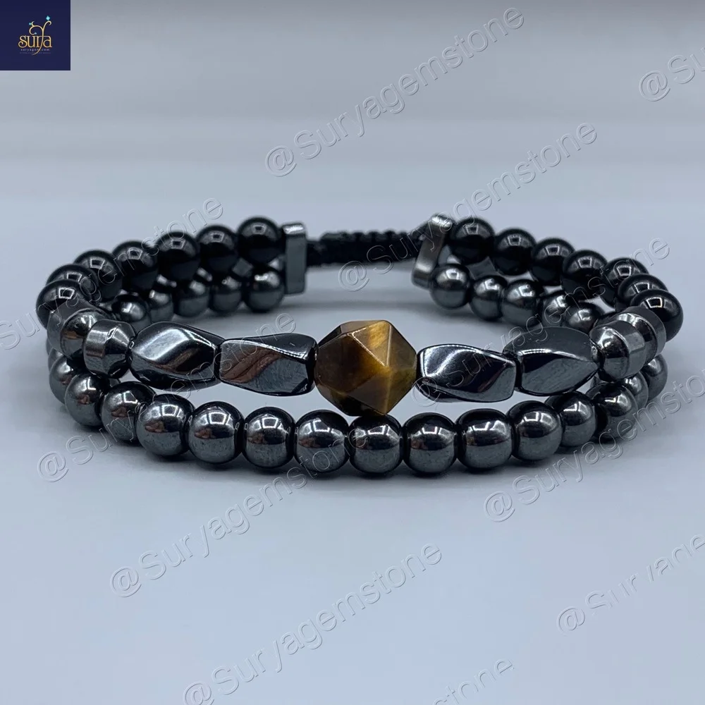 دستبند مردانه سنگی ، سنگ چشم ببر اصل و معدنی، عقیق و حدید Iron Hand 8