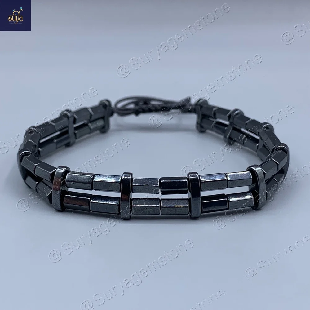 دستبند مردانه سنگ حدید اصل ، سنگی دو ردیفه Hematite Link
