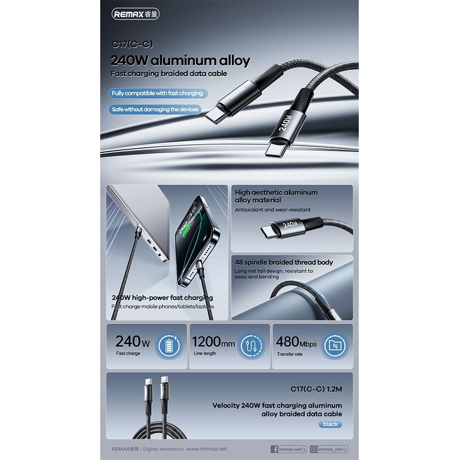 کابل 240 وات C-C ریمکس مدل C17 — تصویر ۳