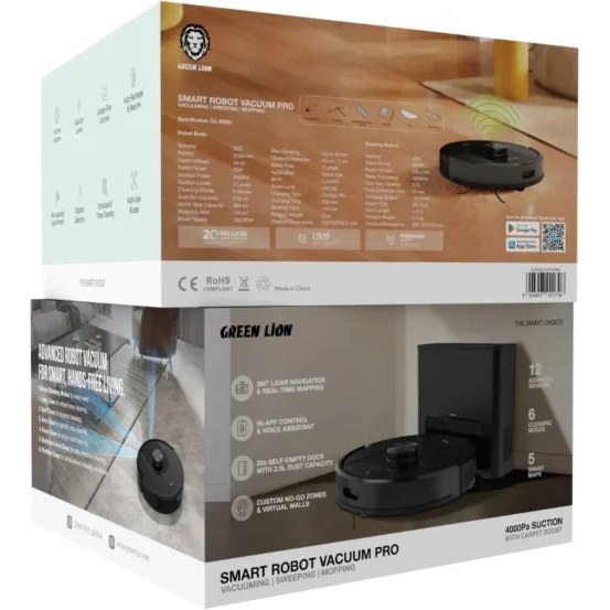 جاروبرقی رباتیک هوشمند گرین لاین مدل Smart Robot Vacuum Pro – مکش ۴۰۰۰ Pa — تصویر ۶