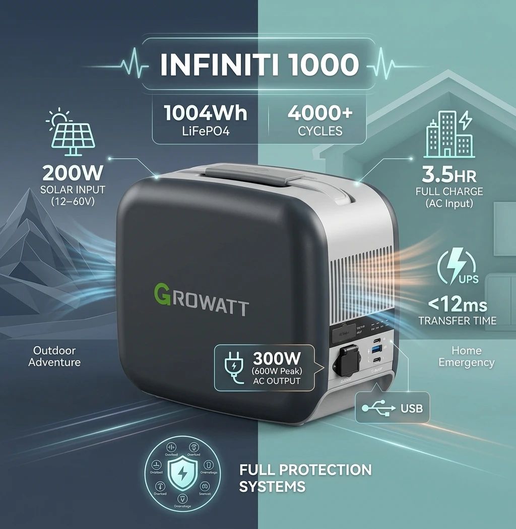 پاور استیشن ۶۰۰ وات گرووات مدل infinity 1000 ظرفیت ۲۷۱۰۰۰ میلی امپر ساعت — تصویر ۴