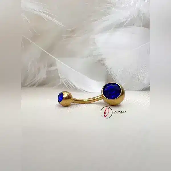 پیرسینگ ناف طلایی آبی