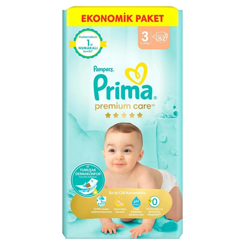 پوشک پریما سفید شماره 3 تعداد 52 عددی