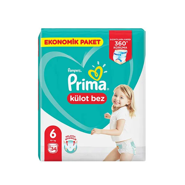 پوشک پریما شورتی شماره 6 بسته 34 عددی