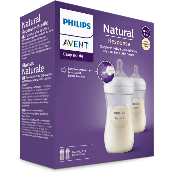 شیشه شیر نچرال(طبیعی)فیلیپس اونت ۲۶۰ میل 2 عددی philips avent — تصویر ۳