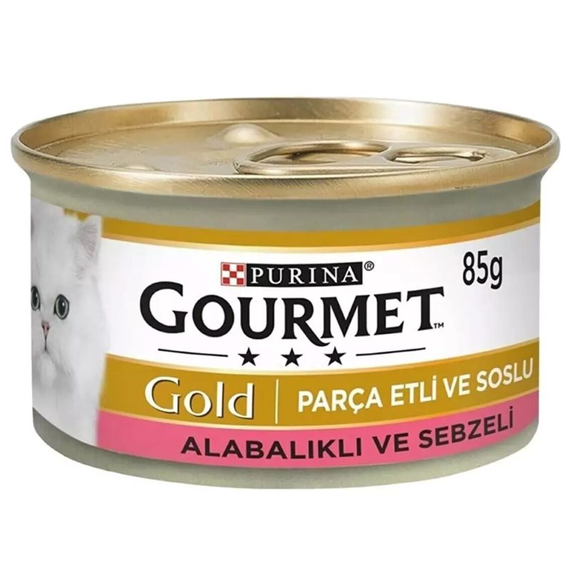 کنسرو گربه گورمت با طعم ماهی قزل آلا و سبزیجات وزن 85 گرم