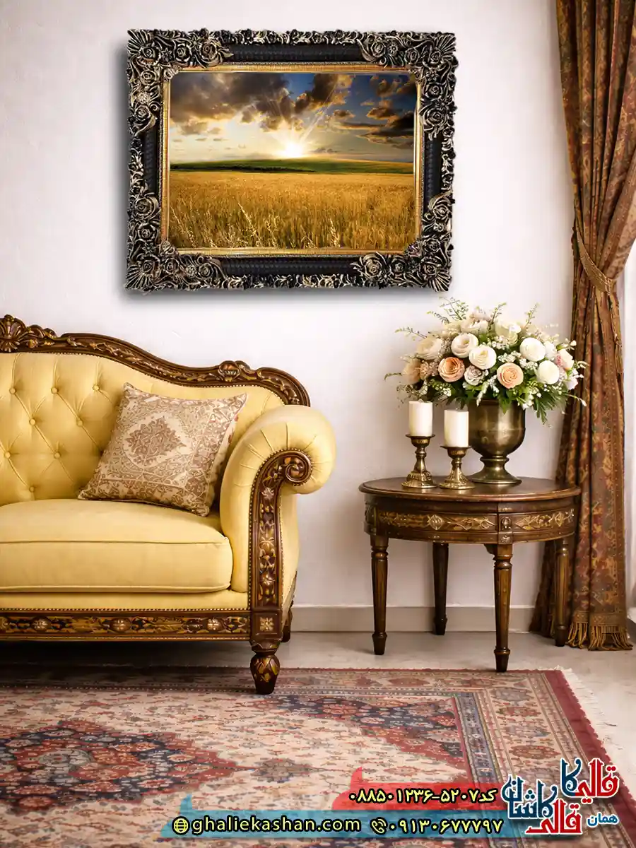 تابلو فرش منظره ماشینی طرح گندم زار 5207