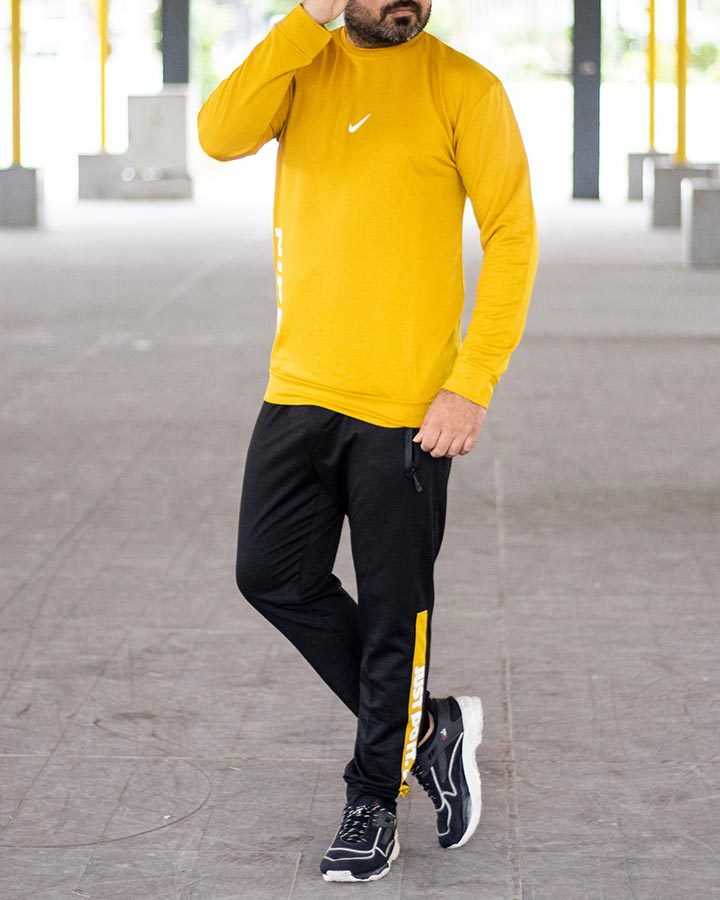 ست تیشرت شلوار آستین بلند خردلی مشکی Nike مدل 1719