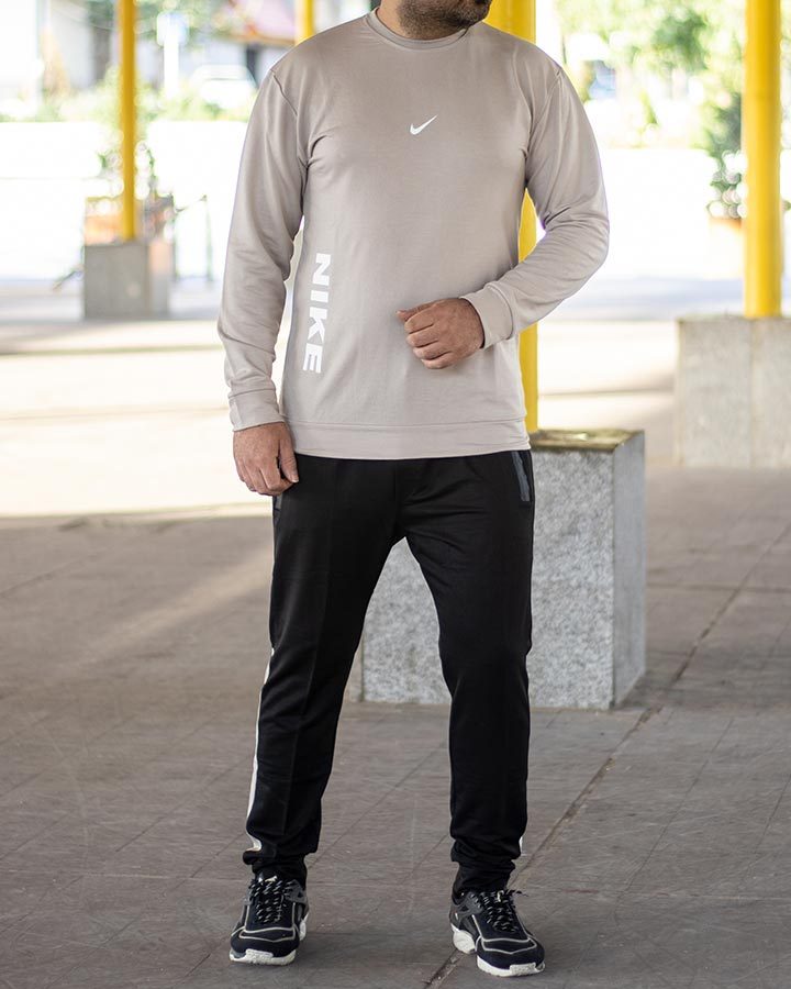 ست تیشرت شلوار آستین بلند کرمی مشکی Nike مدل 1713