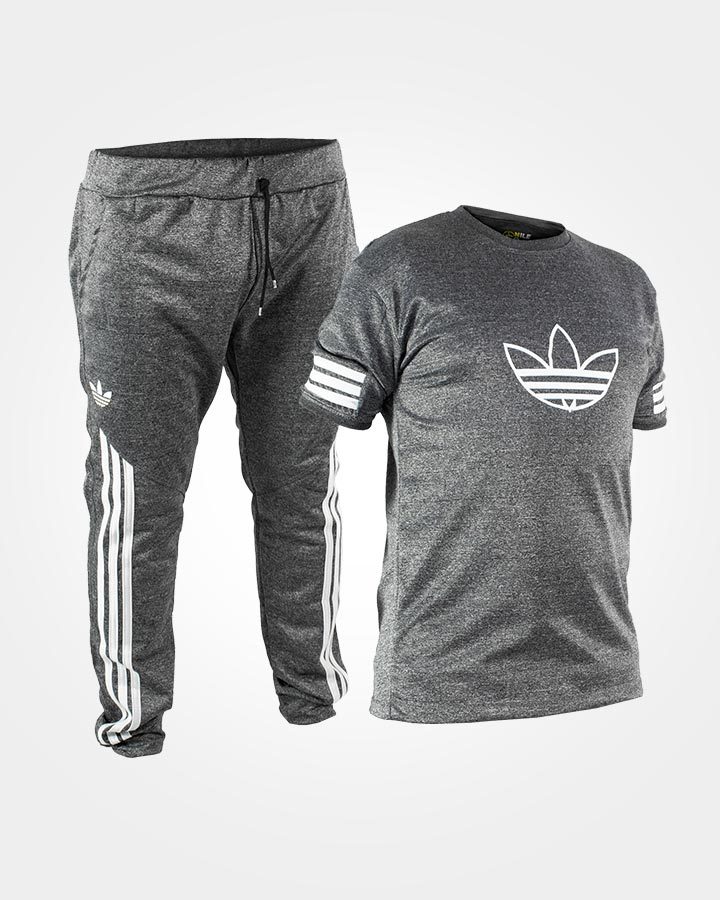 ست تیشرت شلوار زغال سنگی مردانه آستین کوتاه Adidas مدل 1590