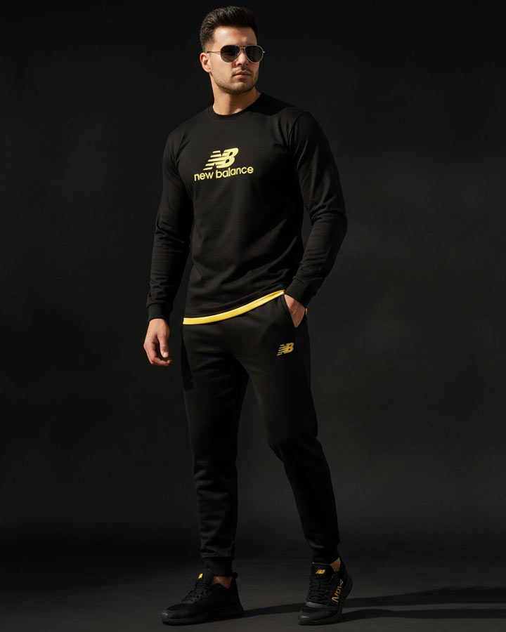 ست تیشرت شلوار آستین بلند مشکی زرد new balance مدل 2059