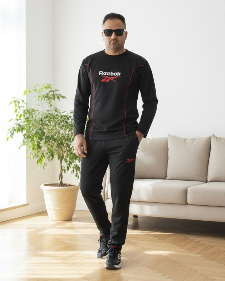 ست تیشرت شلوار آستین بلند مشکی قرمز Reebok مدل 1935