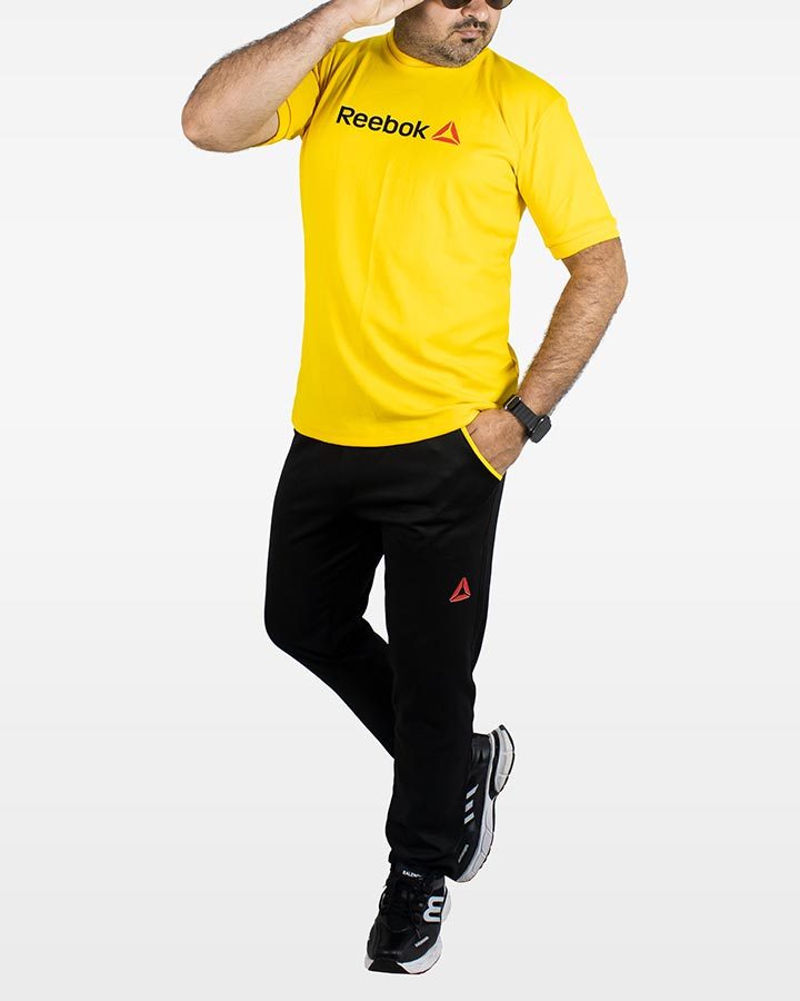 ست تیشرت شلوار مشکی زرد مردانه آستین کوتاه Reebok مدل 1899