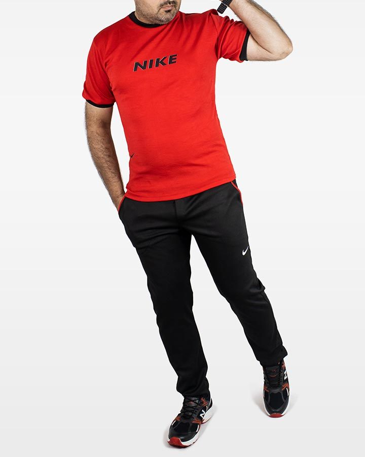 ست تیشرت شلوار مشکی قرمز مردانه آستین کوتاه NIKE مدل 1897