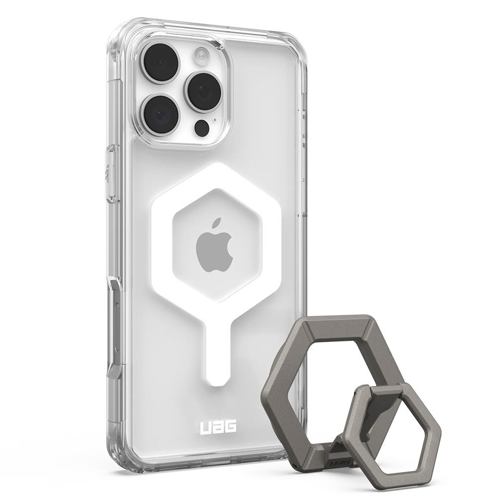 قاب آیفون 16 پرو مکس UAG Plyo MagSafe Ice White Case + Titanium Ring Stand