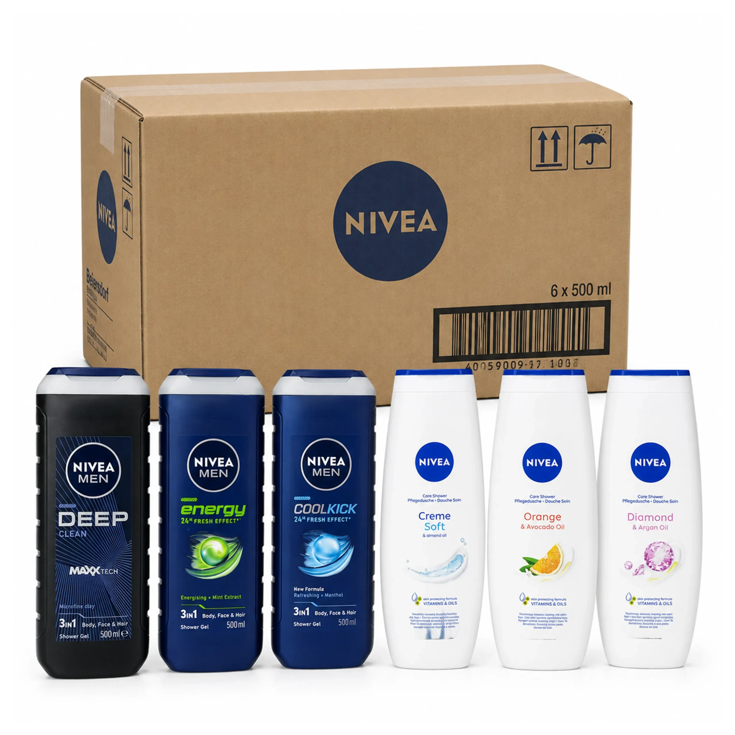 شامپو بدن زنانه و مردانه برند نیوآ NIVEA حجم 500 میل | تعداد 6 عدد — تصویر ۲