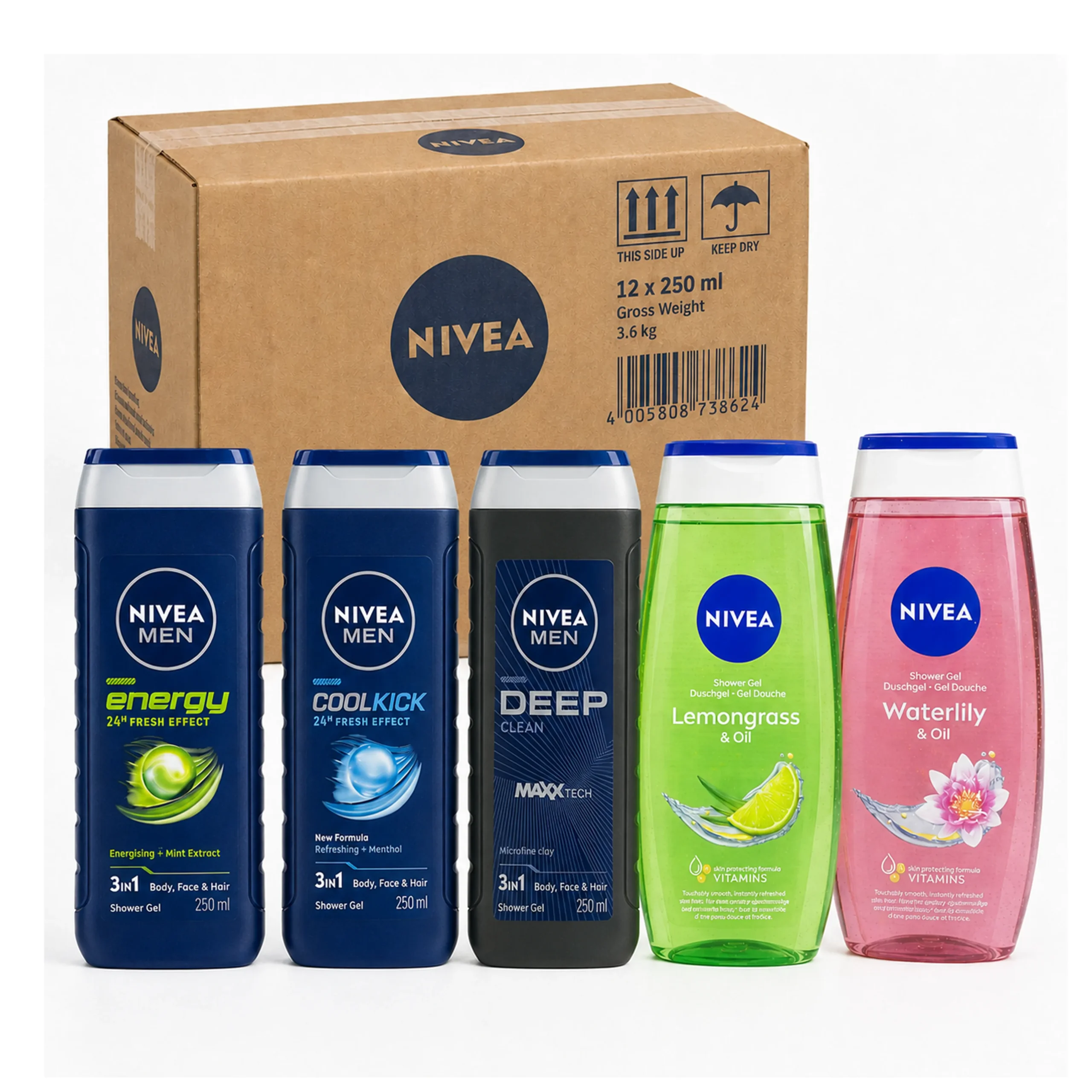 شامپو زنانه و مردانه سر و بدن نیوا NIVEA حجم 250 میل | تعداد 6 عدد
