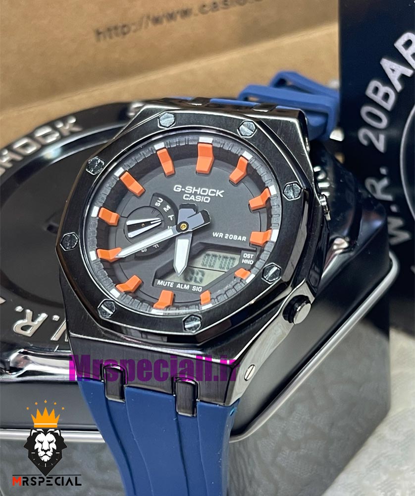 ساعت کاسیو جیشاک مدل اودمارپیگه بند رابر سورمه ای صفحه مشکی Casio g-shock gm-2100 royal oak 021460